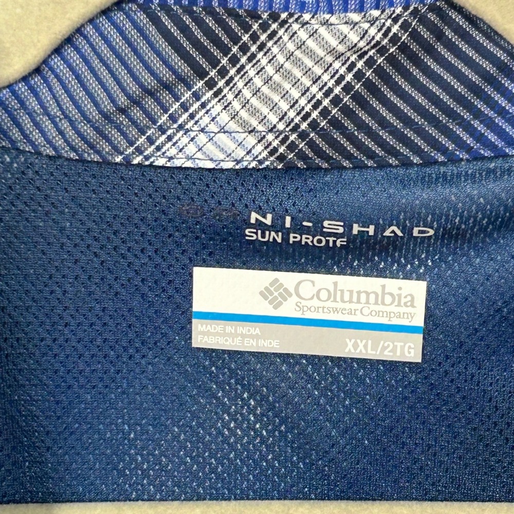 Columbia Mens Omni-Shade Blue Plaid Short Sleeve Button Down Shirt XXL vented - Picture 3 of 9